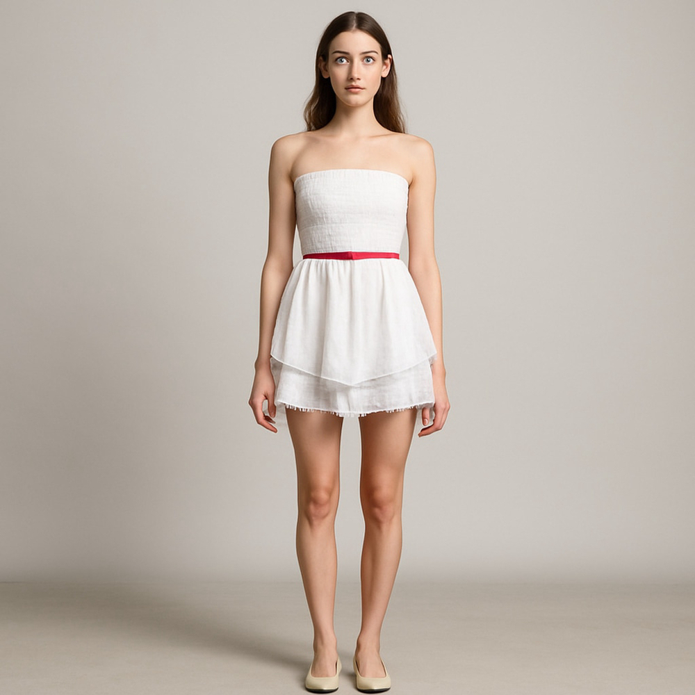 Pleated Tube Top Ruffled Hem Romper